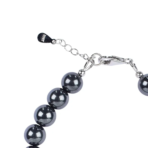 Bracelet en Hématite (naturel), boules de 8mm, Chaîne d'extension, rhodié | Marco Schreier
