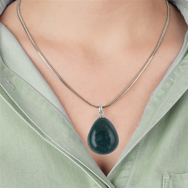 Pendentif Héliotrope sanguin, Pierre roulée petite, rhodié | Marco Schreier
