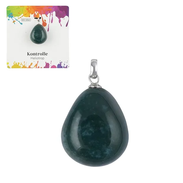 Pendentif Héliotrope sanguin, Pierre roulée petite, rhodié | Marco Schreier