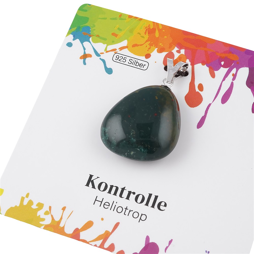 Ciondolo Eliotropio, pietra burattata grande, rodiato | Marco Schreier