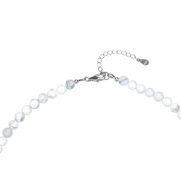 Collana Magnesite, perline (6 mm), rodiato | grossista gemme e pietre curative