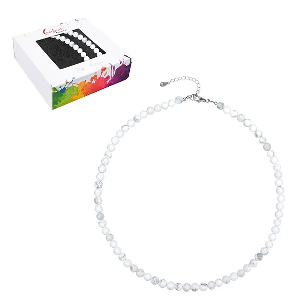 Magnesite necklace, beads (6mm), rhodiniert, extension chain | Marco Schreier