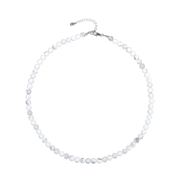 Collana Magnesite, perline (6 mm), rodiato | grossista gemme e pietre curative