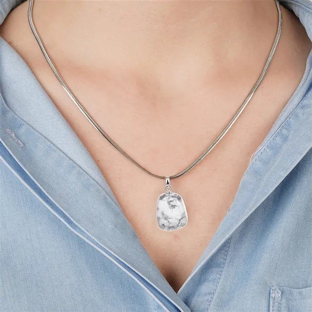 Pendentif Magnésite, Pierre roulée petit modèle, rhodié | Marco Schreier