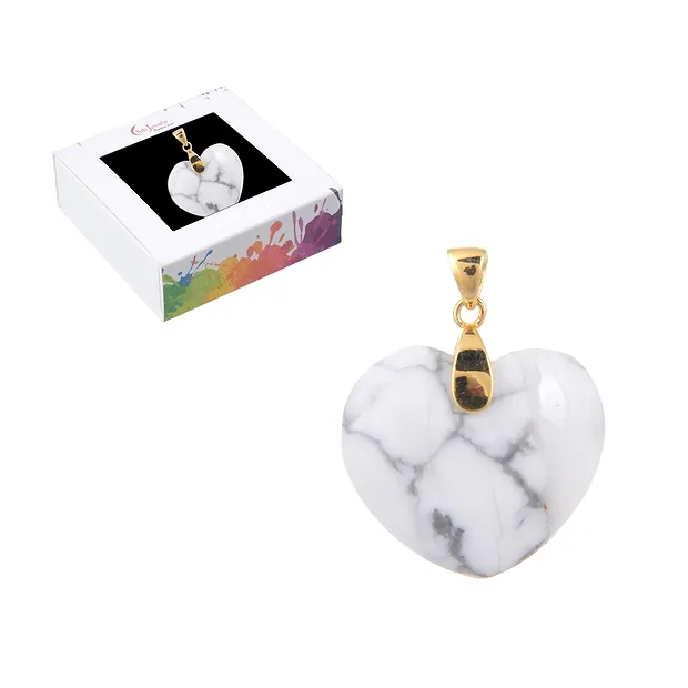 Magnesite pendant, heart (28mm), 4.2cm, gold-plated | Marco Schreier