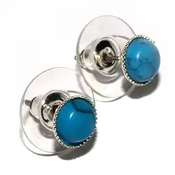 0609140002 Earrings, turquenite (dyed), 06mm cabochon, for floor stand | Marco Schreier