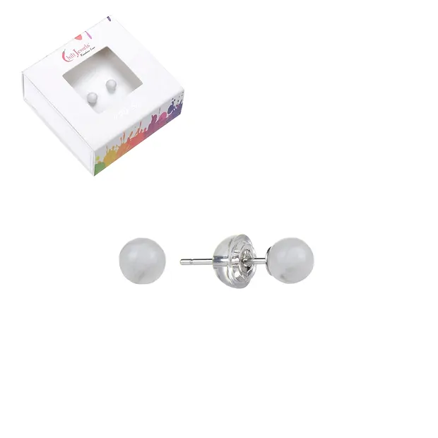 Clous d'oreilles Magnésite, boule, 4mm, rhodié | Marco Schreier