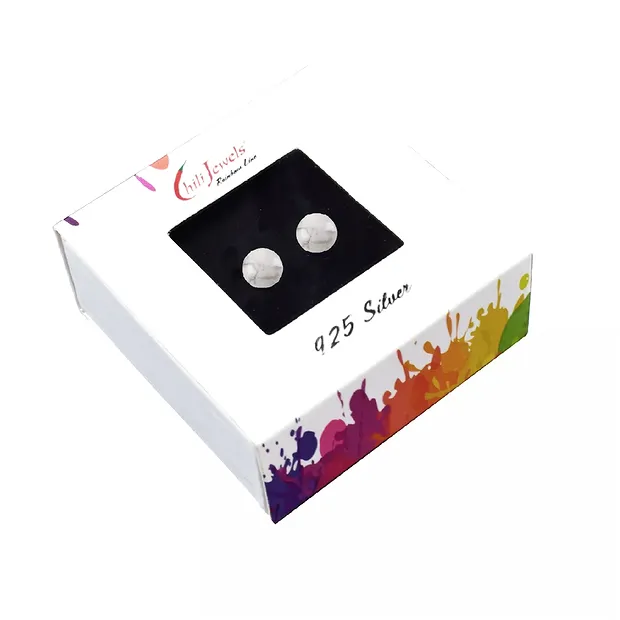 Earstuds Magnesite, ball, 6mm, rhodiniert | wholesaler gems & healing stones