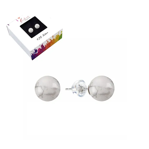 Earstuds Magnesite, ball, 6mm, rhodiniert | wholesaler gems & healing stones