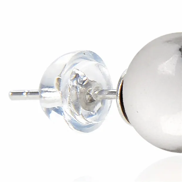 Clous d'oreilles Magnésite, boule, 8mm, rhodié, en vrac | Marco Schreier