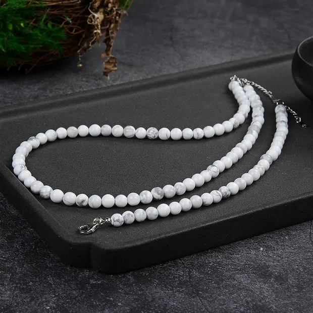 Armband Magnesit, Kugeln (6mm), rhodiniert | GH Edelsteine, Heilsteine & Schmuck
