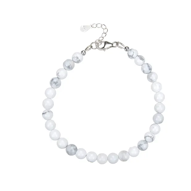 Bracciale Magnesite, perline (6 mm), rodiato | grossista gemme e pietre curative