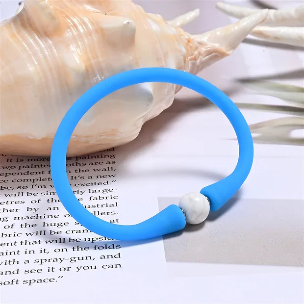 Bracciale sfera di Magnesite (8 mm), silicone (blu), 15 cm (corto) | Marco Schreier