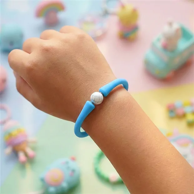 Armband, Magnesit, Kugel (8mm) Silikon (blau), 15cm (kurz) | Marco Schreier