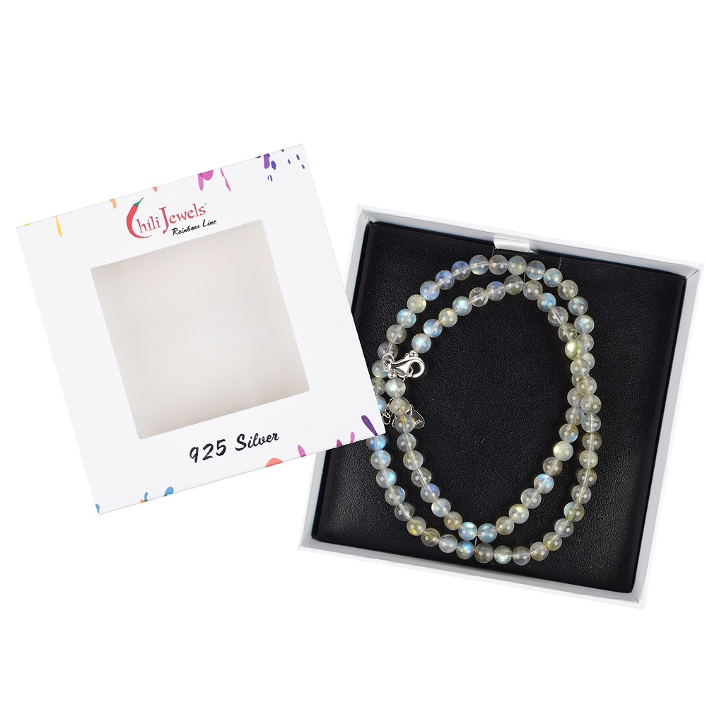 Labradorite necklace, beads (6mm), rhodiniert, extension chain | Marco Schreier