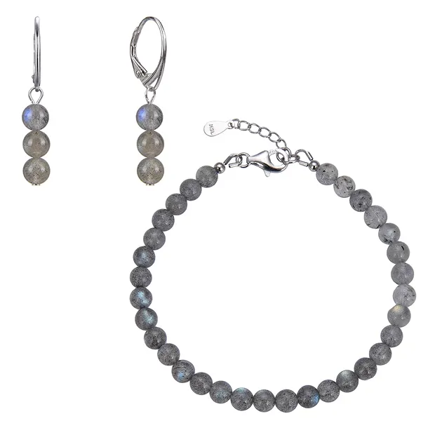 Collar de labradorita, cuentas (6 mm), rodinado, cadena extensible | Marco Schreier