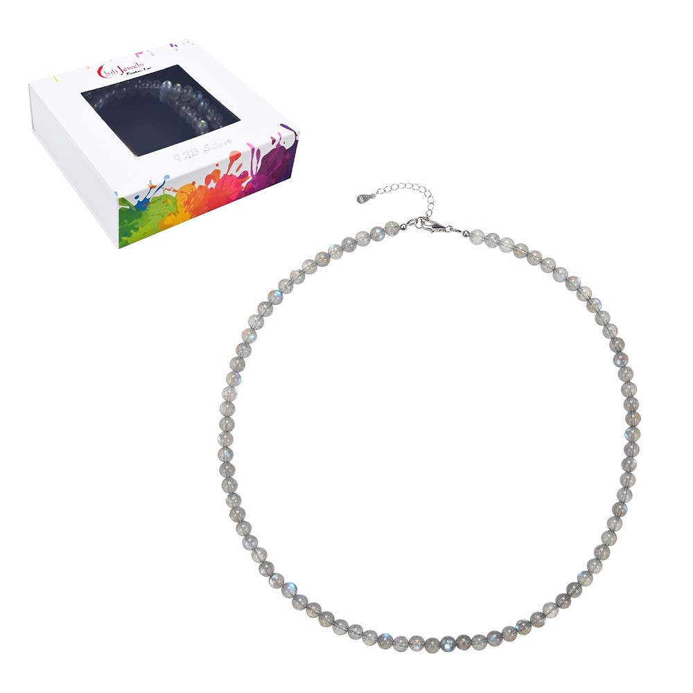 Labradorite necklace, beads (6mm), rhodiniert, extension chain | Marco Schreier