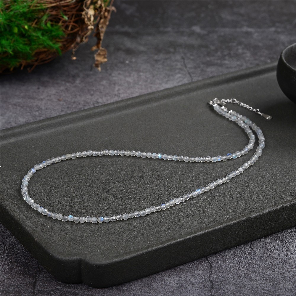 Labradorite necklace, beads (3mm) faceted, rhodiniert, extension chain | Marco Schreier
