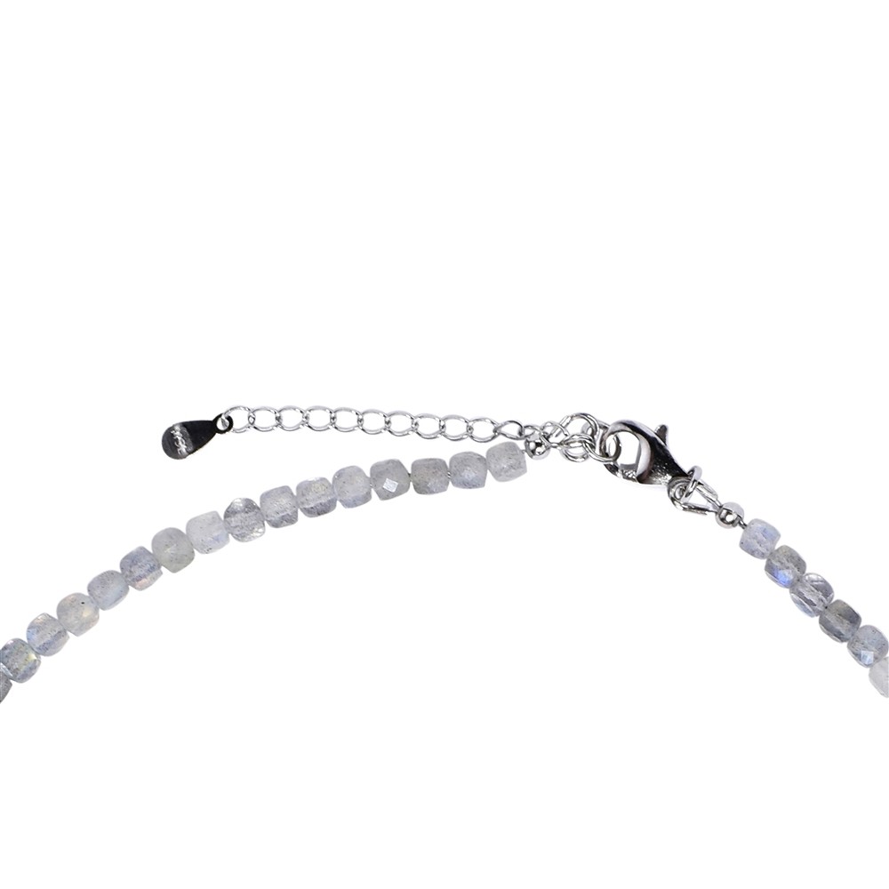 Kette Labradorit, Würfel (4mm) facettiert, rhodiniert, Verlängerungskettchen | Marco Schreier