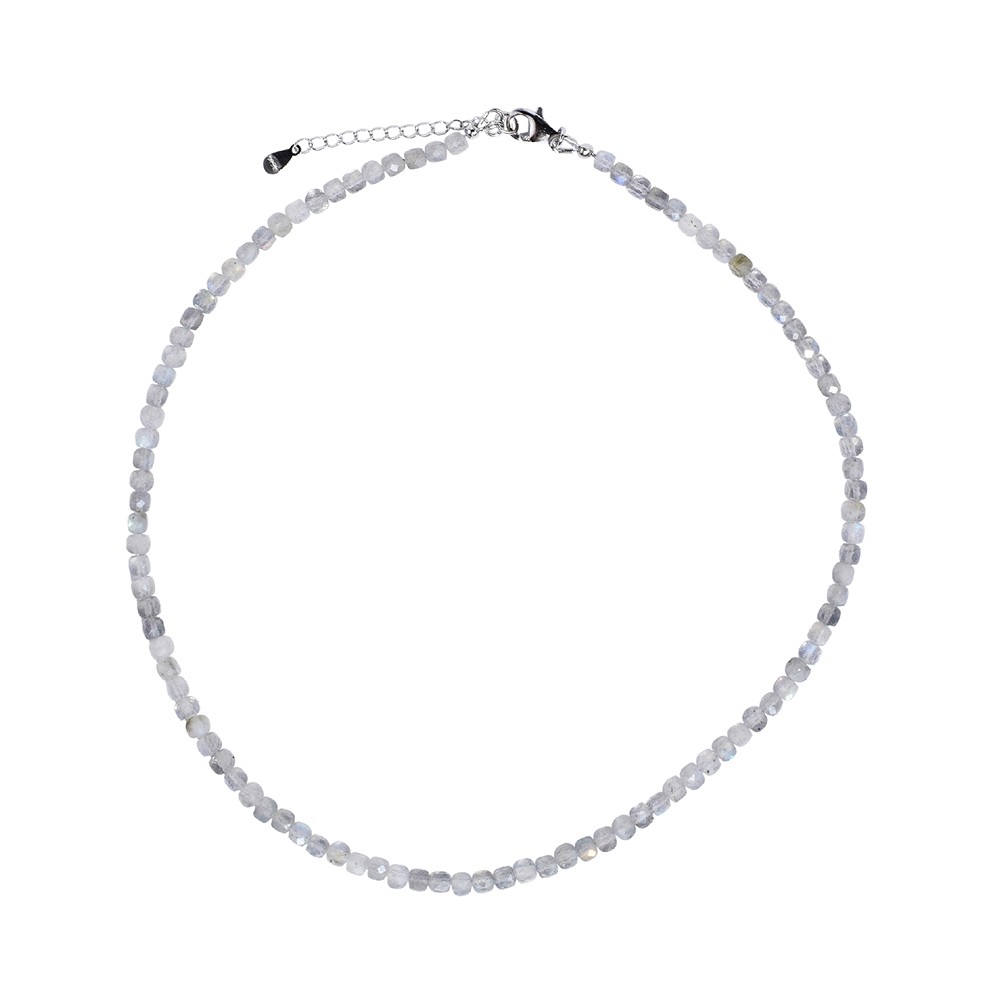 Kette Labradorit, Würfel (4mm) facettiert, rhodiniert, Verlängerungskettchen | Marco Schreier