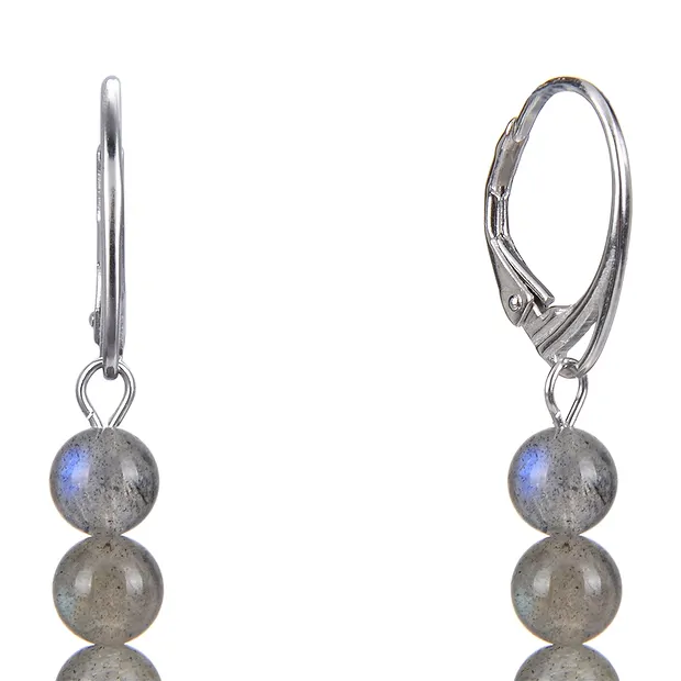 Boucles d'oreilles avec crochets en labradorite, boules de 6mm, rhodié | Marco Schreier