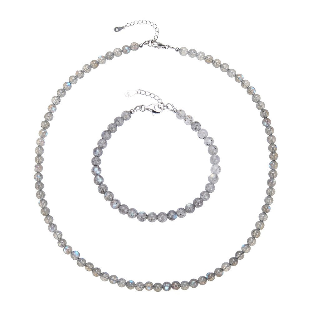 Boucles d'oreilles avec crochets en labradorite, boules de 6mm, rhodié | Marco Schreier