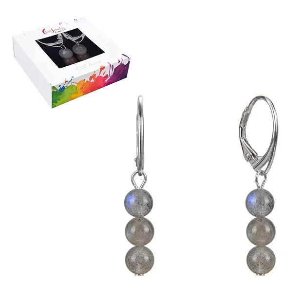 Labradorite earrings, 6mm beads, rhodiniert | wholesaler gems & healing stones