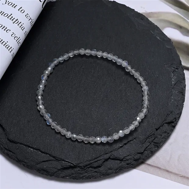 Bracelet, Labradorite (dark), 03mm beads, faceted, 14cm (short) | Marco Schreier