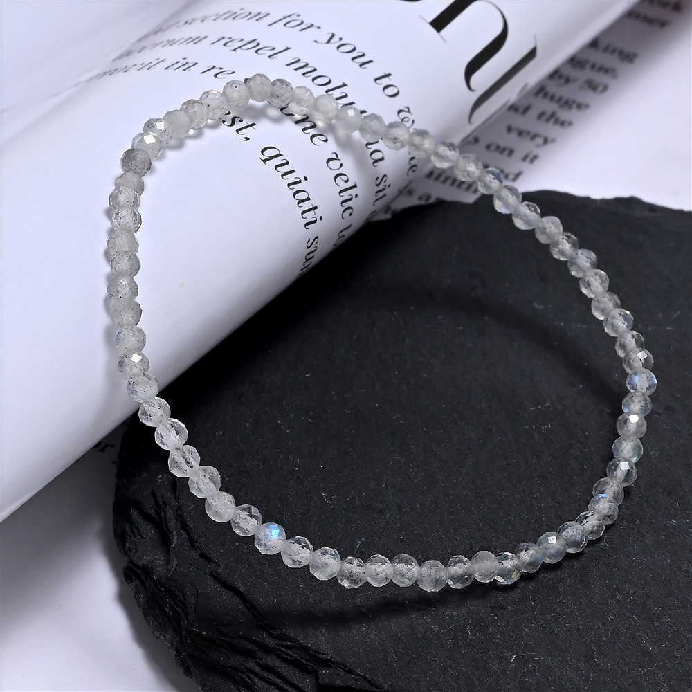 Bracelet, labradorite (foncée), 03mm boules, facettes, 19cm | Marco Schreier