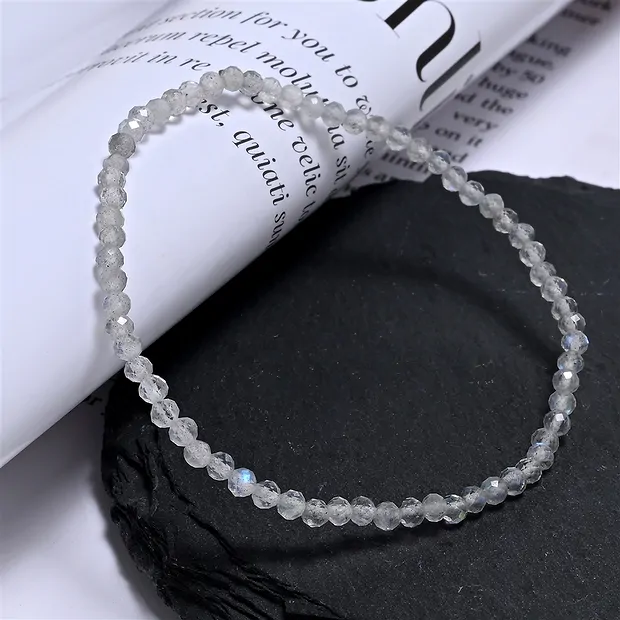 Pulsera, labradorita (oscura), cuentas de 03mm, facetadas, 19cm | Marco Schreier