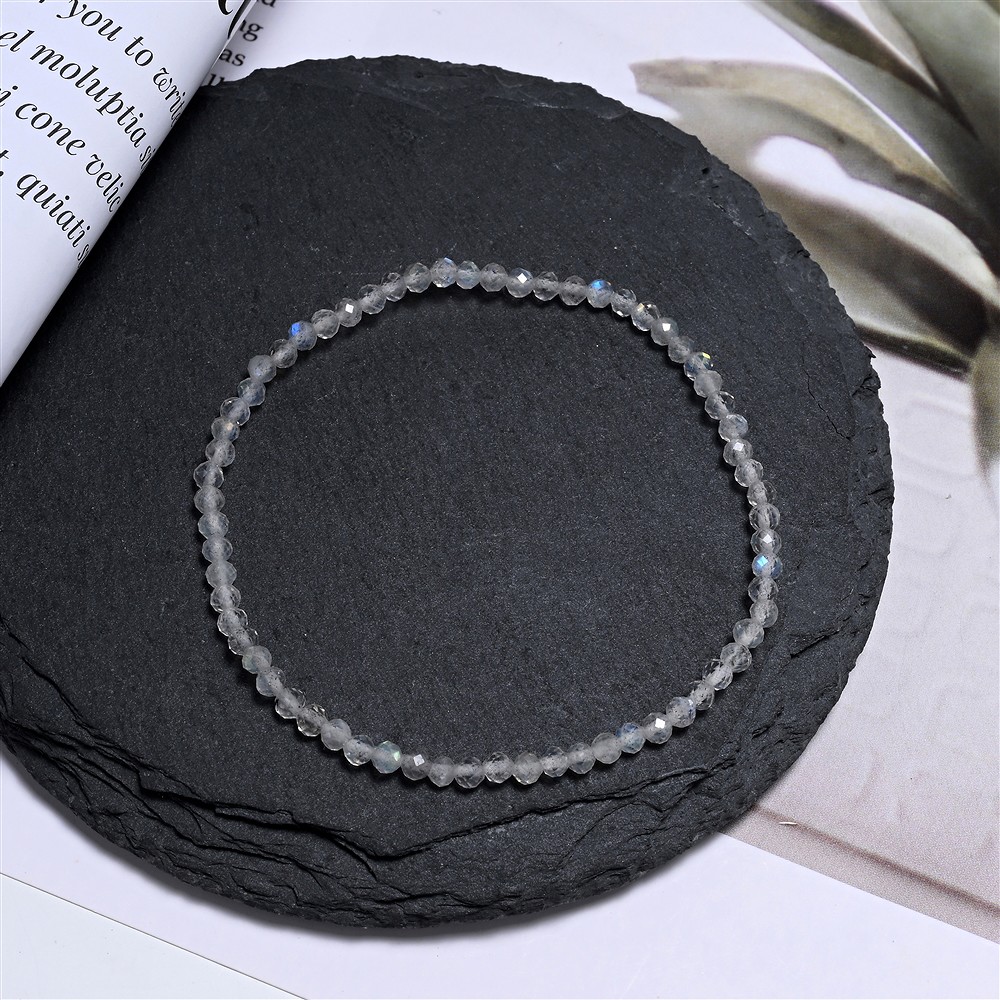 Bracelet, labradorite (foncée), 03mm boules, facettes, 19cm | Marco Schreier