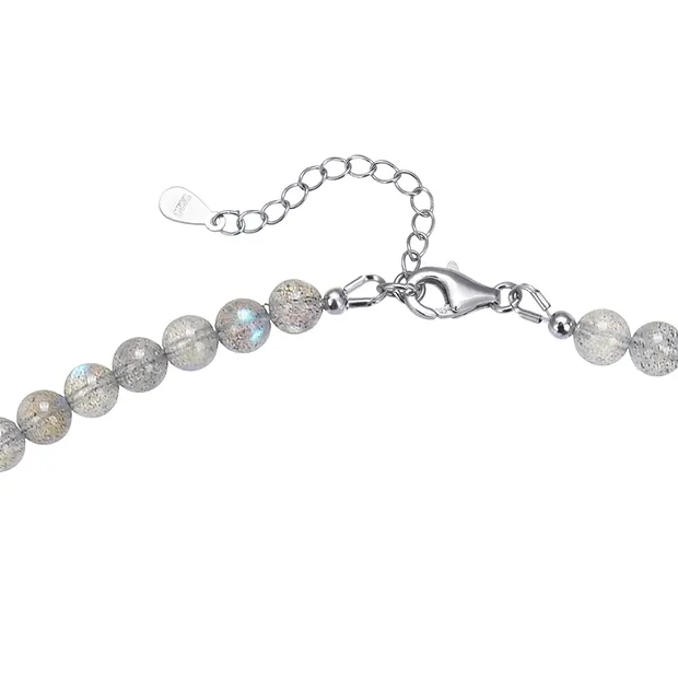 Bracelet en labradorite, boules de 6 mm, Chaîne d'extension, rhodié | Marco Schreier