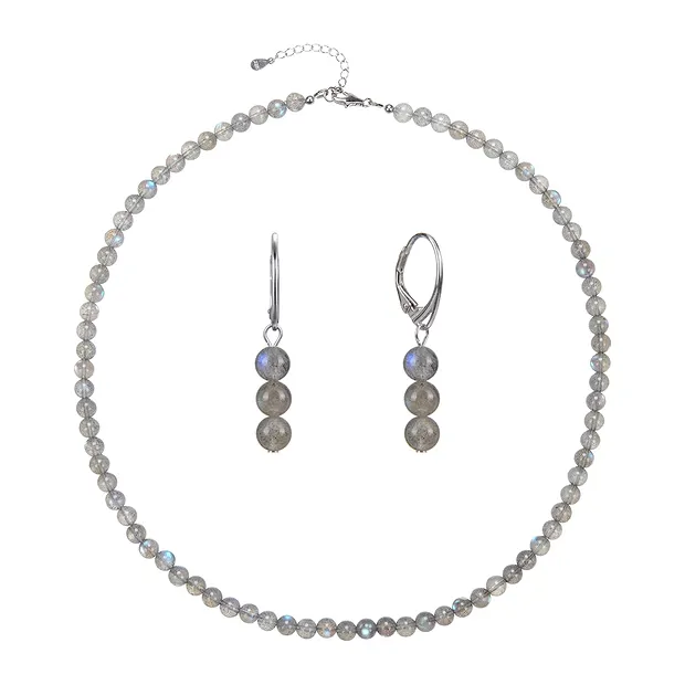 Bracelet en perles rondes (6mm), rhodié, labradorite | Marco Schreier