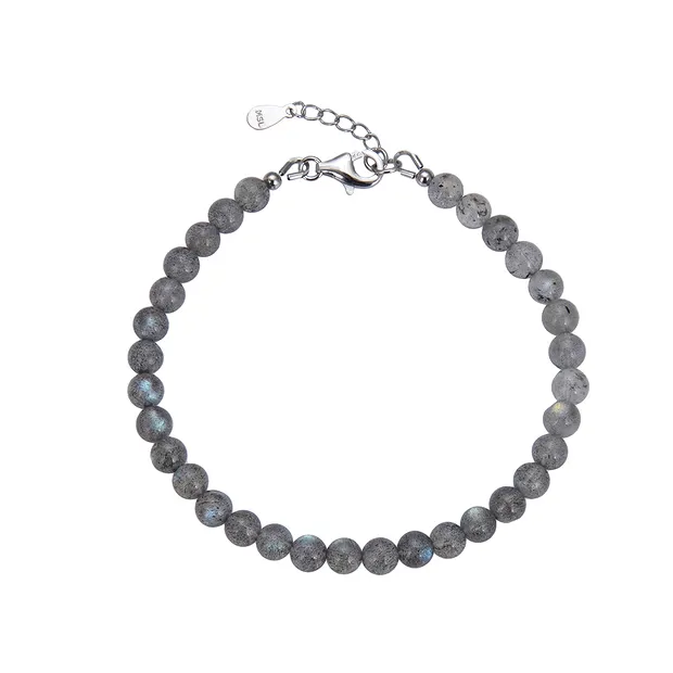 Bracelet en perles rondes (6mm), rhodié, labradorite | Marco Schreier