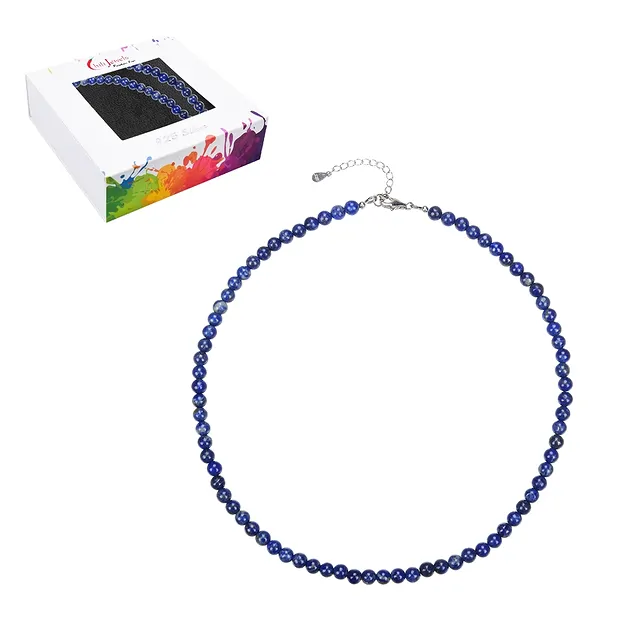 Lapis Lazuli necklace, beads (6mm), rhodiniert, extension chain | Marco Schreier