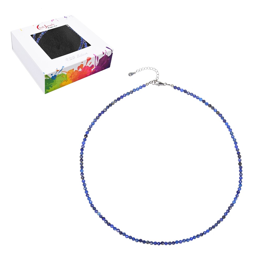 Lapis Lazuli necklace, faceted beads (3mm), rhodiniert, extension chain | Marco Schreier
