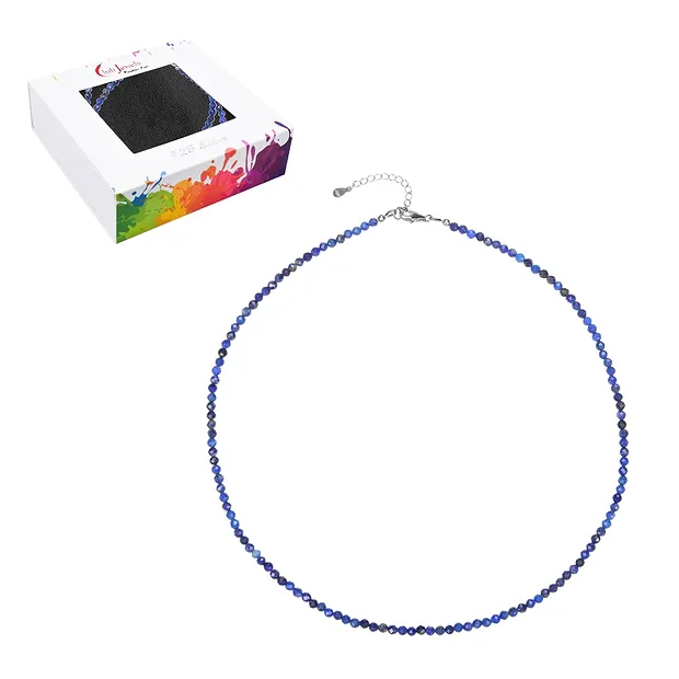 Collar Lapislázuli, cuentas (3mm) facetadas, rodinado, prolongación cadena | Marco Schreier