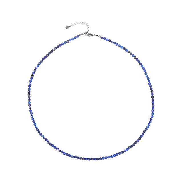 Lapis Lazuli necklace, beads (3mm) faceted, rhodiniert | Marco Schreier