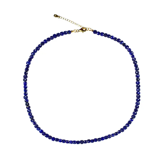 Kette Lapis Lazuli, Würfel (4mm), facettiert, vergoldet, Verlängerungskettchen | Marco Schreier