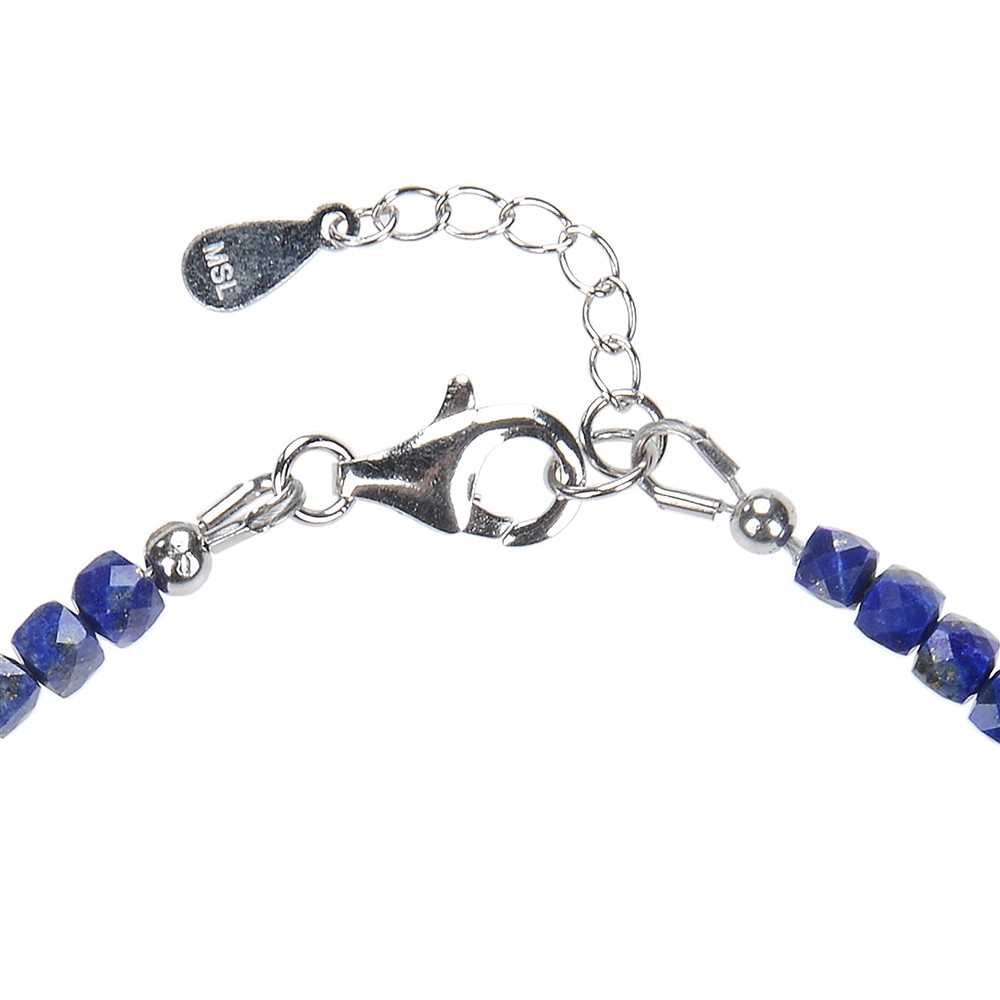 Armband Lapis Lazuli, 3mm-Würfel facettiert, Verlängerungskettchen, rhodiniert | Marco Schreier