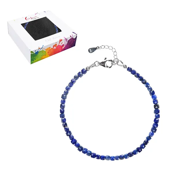 Armband Lapis Lazuli, 3mm-Würfel facettiert, rhodiniert | Marco Schreier