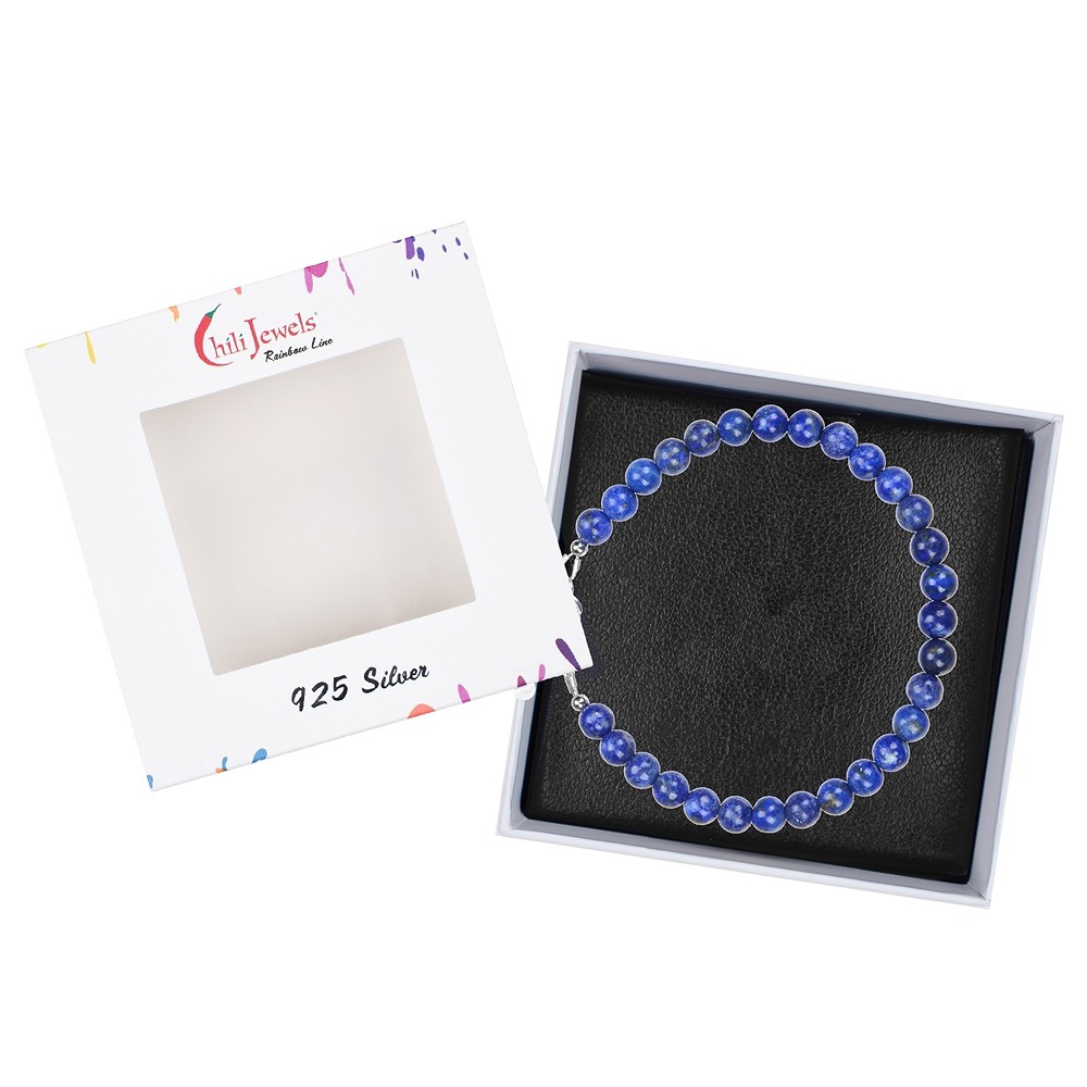 Bracciale in Lapislazzuli, perline da 6 mm, catena di estensione, rodiato | Marco Schreier