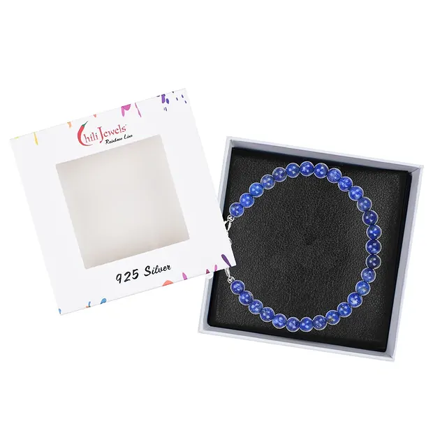 Armband Lapis Lazuli, 6mm-Kugeln, Verlängerungskettchen, rhodiniert | Marco Schreier