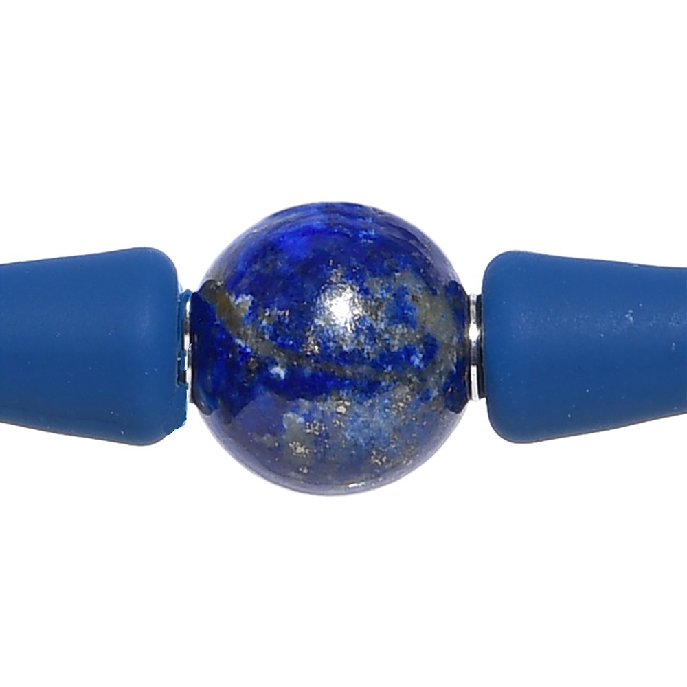 Pulsera bola lapislázuli (10mm), silicona (azul oscuro), 18cm | Marco Schreier