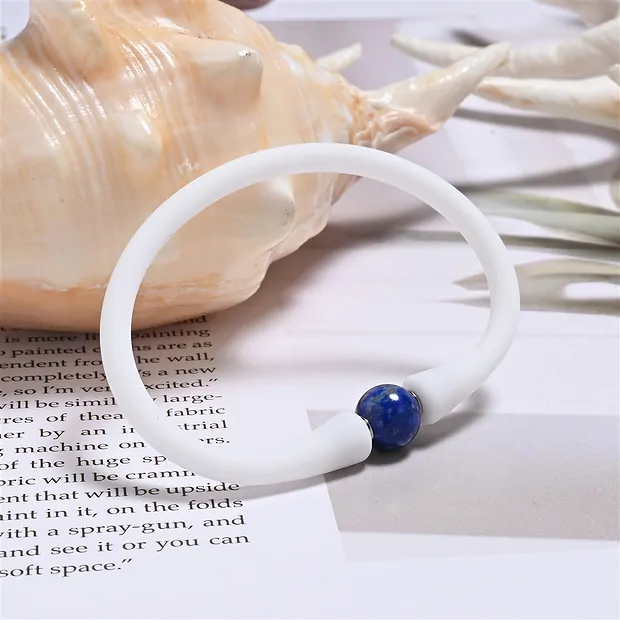 Bracelet Lapis Lazuli ball (8mm), silicone (white), 15cm (short) | Marco Schreier