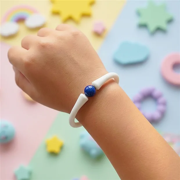 Armband, Lapis Lazuli, Kugel (8mm) mit Silikon (weiß), 15cm (kurz) | Marco Schreier