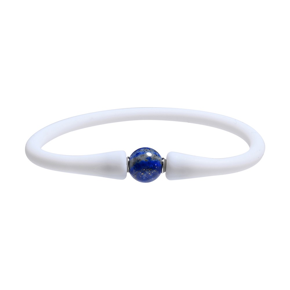 Bracelet Lapis Lazuli ball (8mm), silicone (white), 15cm (short)  | Marco Schreier