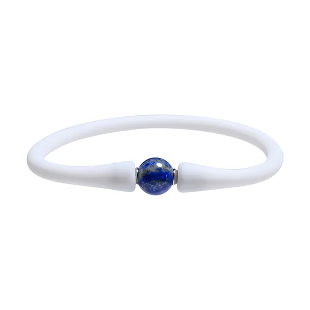 Armband Lapis Lazuli Kugel (8mm), Silikon (weiß), 15cm (kurz) | Marco Schreier