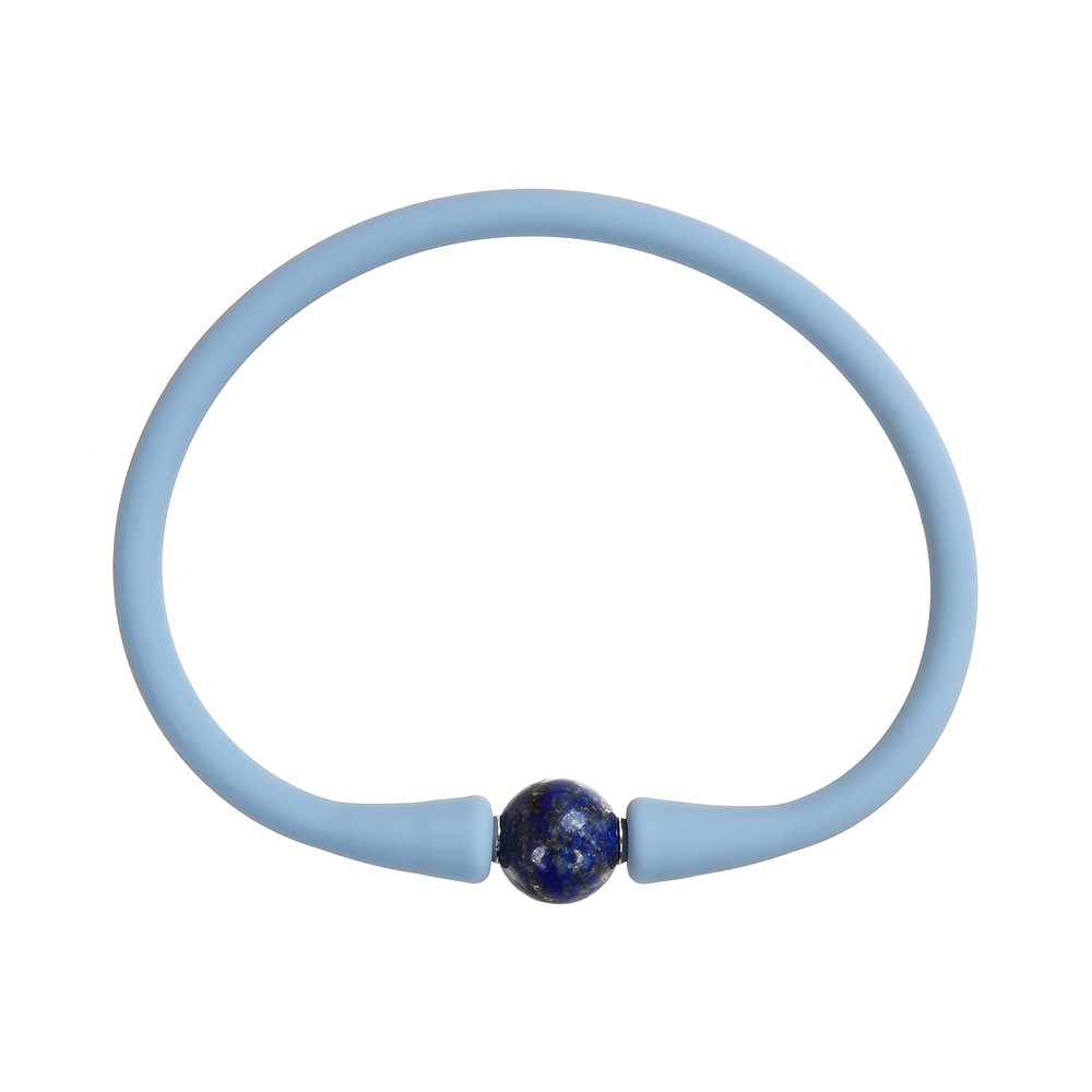 Armband Lapis Lazuli Kugel (10mm), Silikon (hellblau), 18cm | Marco Schreier