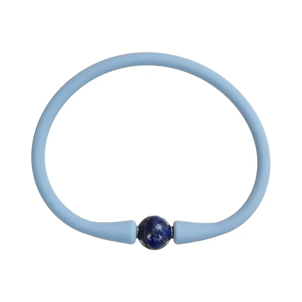 Pulsera bola Lapislázuli (10mm), silicona (azul claro), 18cm | Marco Schreier